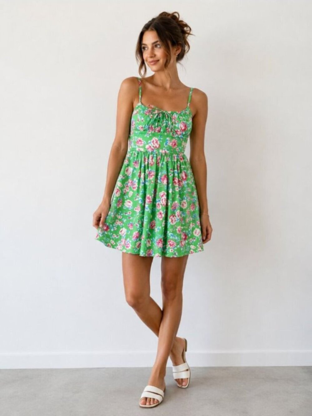 Zara Bustier Floral Mini Dress Open Back Bloggers Fav Green Pink Size XS